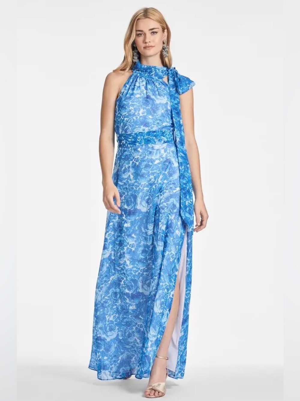 Sachin + Babi Kayla Blue Floral Halter Maxi Dress